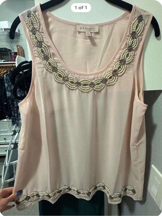Philosophy Tops - Philosophy Beaded Scoop Neck Sleeveless Camisole - Light Blush